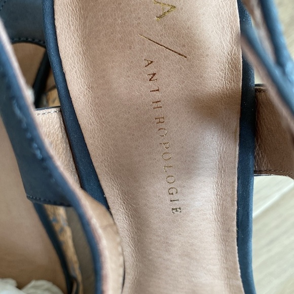 Anthropologie Arden Denim Blue Cork Platform Wedge Leather Sandals Size 9 - Picture 6 of 10